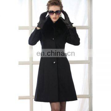 Luxury classic style black color ladies cashmere coat