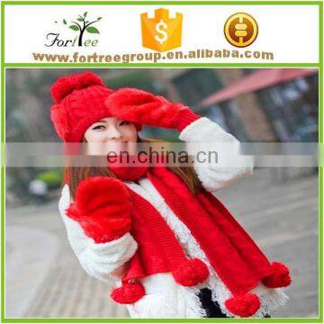 Cold Weather Hat Winter Classic Warm Acrylic Knitted Beanie Hat Scarf Gloves Three Piece Set photo-4