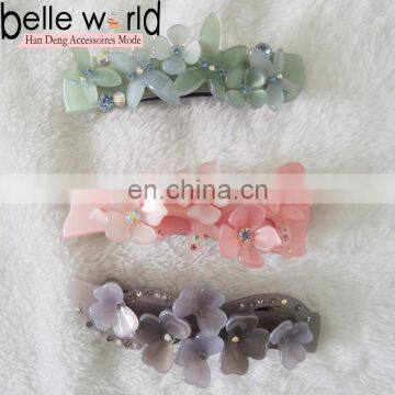 Top quality acetate rhinestone flower design hair barrette clip