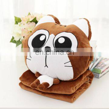 Three-in-one cat shape stuffed plush blanket