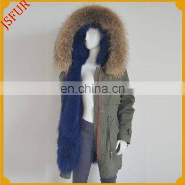 Jsfur Wholesale Raccoon Fur Hooded Parka With Fox Fur Lining