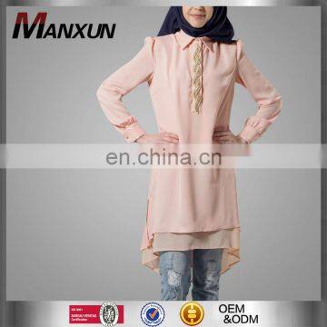 Isalmic Clothing Blouses & Tops Product Muslim Type And Fabric Ladies Tops Long Puff Pink Muslimah Chiffon Blouse