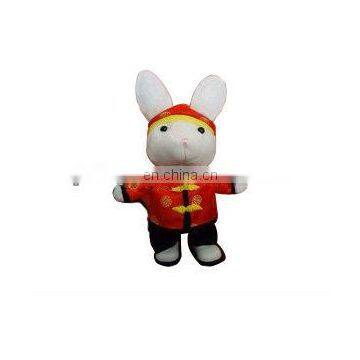 Battery-operated rabbit wearing TangSuit,walking forward standing electric toy