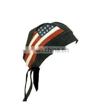 HMB-901I LEATHER SKULL CAPS DURAGS BLACK USA FLAG BANDANA HATS