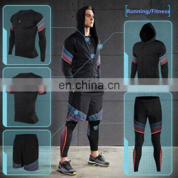 5pcs/set Fitness Men Sports Workout Sets Gym Wear Clothing