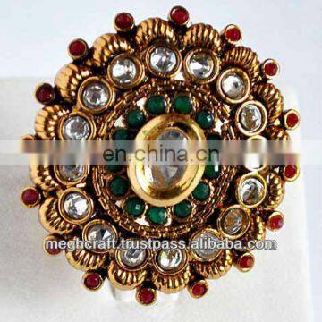 Indian polki diamond rings - kundan polki rings - antique designer rings - one gram gold rings - wholesale online rings