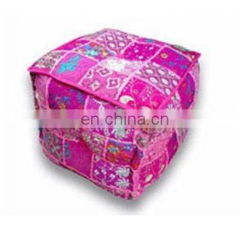 Designer Patch Work Square Shape Ottoman Stool with Embroidery Online