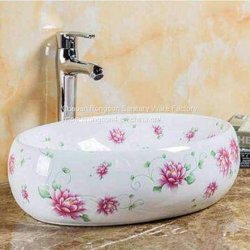 Modern design durable oval decorate art sink wash ceramic color basin