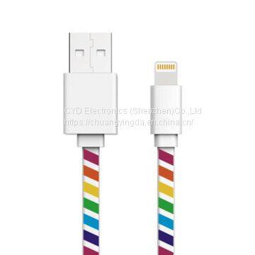 Flat Printed Lightning 8-pin to USB Cable Sync Charger Cord for iPhone 5S/6/6s Plus