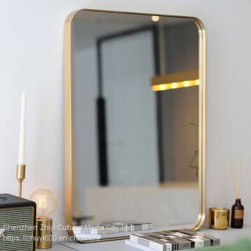 Nordic Bathroom Mirror Brass Rounded Corner Mirror High-end Gold Bathroom Mirror Full-length Mirror Fitting Mirror Entrance Mirror photo-2