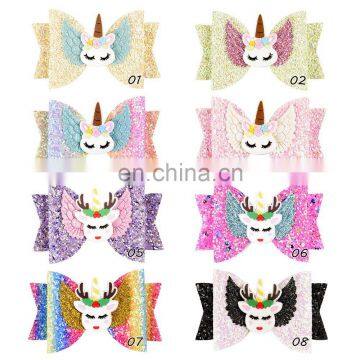 Girl Unicorn Hair Clips Christmas Deer design Barrettes Kids Shiny Hairclips 8color