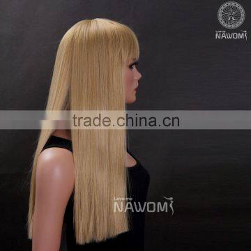 Golden Long Straight Hair Neat Bang Wigs photo-4