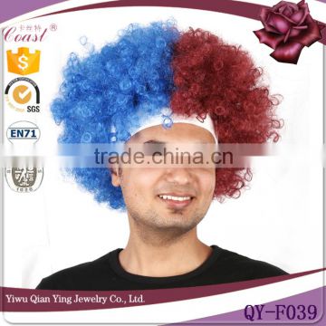 two tone synthetic cheap headband afro world cup celebrity sports fan wigs