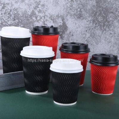 Disposable Ripple Coffee Paper Cups Triple Wall Paper Hot Drink Cups Large Stock photo-2