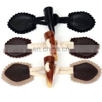 Custom sew pu leather horn coat resin toggle button