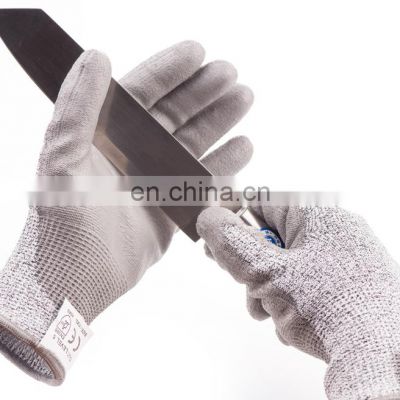 EN388 Level 5 Anti cut HPPE Knitted PU Palms Safety Cut Resistant hand Gloves