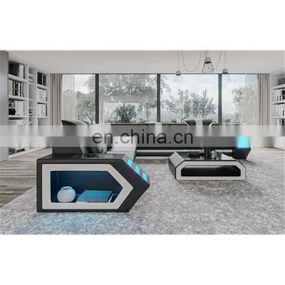 New arrival Modern L-shaped sofa living room set leather sofa with lamp