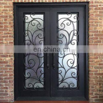 Flat Top Custom Exterior Gate Double Leaf Security Forged Iron Doors photo-3