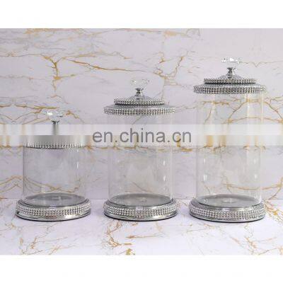 Glass Jar Silver Decor Acrylic Cookie Candy Weed Wholesale Mason Luxury Crystal Containers Jar Glass Storage Bottles With Lid