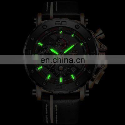 Lige 9899 Analog Sport Men Quartz Watches Luminous Waterproof Fashion Leather Luxury Brand Men's Quality Watch