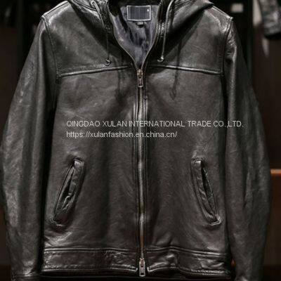 Men's Fashion Genuine Vegetable Sheepskin Leather Jacket With Hood photo-2
