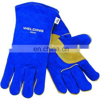 Yellow Leather Palm Blue Cow Split Leather Wholesale Gloves Safety Product