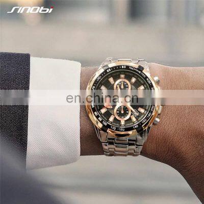 SINOBI Mens Luxury Watch S9720G Stainless Steel Fashion Luxury Quartz Watch For Men Relogio Masculino