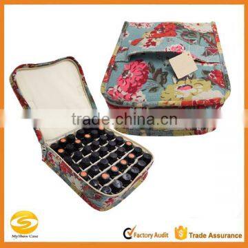 canvas essential oil case holds 42bottles, essential oil bag red flower on blue,essential oil travel case bag-holds 42 bottles