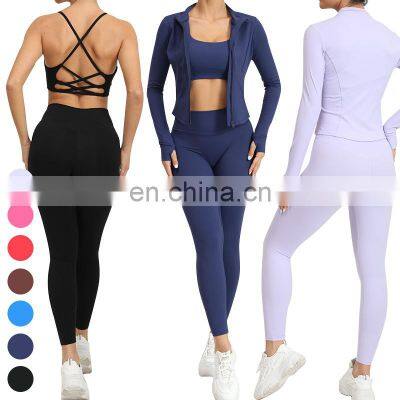 Wholesale Activewear Running Sport Jacket Shockproof Sports Bra High Waist Leggings 4 Piece Suit Women Gym Fitness Yoga Sets