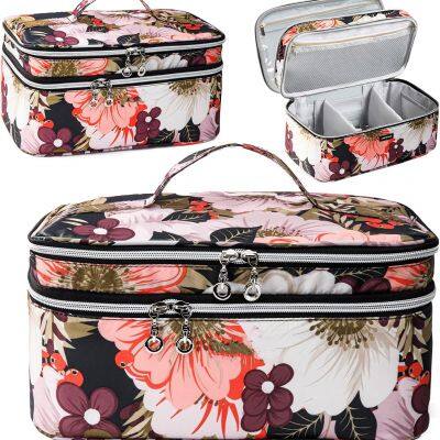 Travel Makeup Bag Organizer, Double Layer Train Case