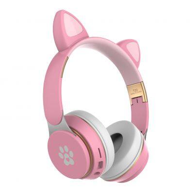 Gamer Earphones Pink Cute Cat Ear Headphone Wireless Bt Gaming Headset Headphones Wholesale Custom Cheapest Waterproof For Girls