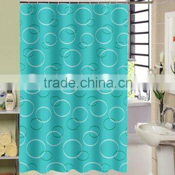 100% polyester Green Bubbles printed shower curtain for hotel, family, waterproof bath curtain