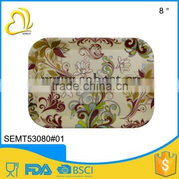 Euro style flower print plastic melamine ware square tray