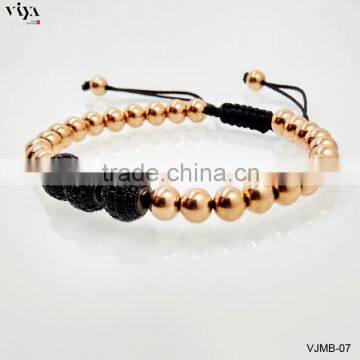 2016 Anil Arjandas Men Bracelets macrame Bracelet with 18k Black Plated 8mm & Micro Pave Beads in rose gold