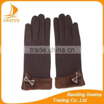 2016 fangle spandex velvet black hand gloves decorated with lovely leather flower