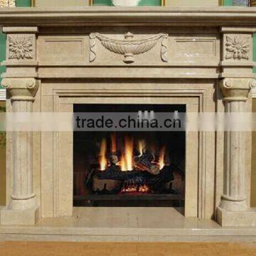 Yellow Marble Carved Pillar Fireplace Decoration