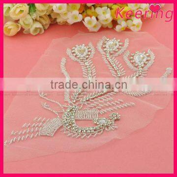 Wholesale Rhinestone Applique in Peacock Design Sew on Wedding Gowns WRA-475 photo-2