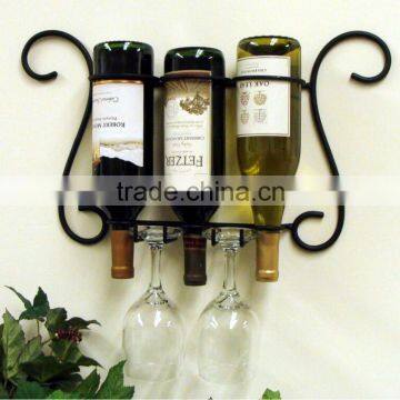 Fashion 3 Bottle Wall Mount Wine And Glass Racks Hanging Metal Decorative