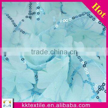 Hot sale mesh bottom chiffon flower and sequin laser embroidery fabric for wedding dress lace