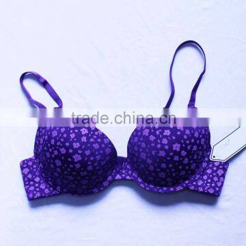 High quality wholesale bamboo print puprle flower bra and women underwear