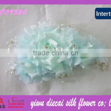 Handmade Light Blue Fabric Beaded Flower Wedding Accessories