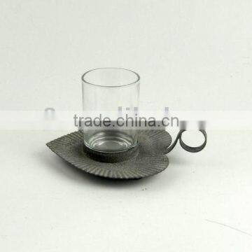 100128F-heart-shaped metal candle holder w/glass