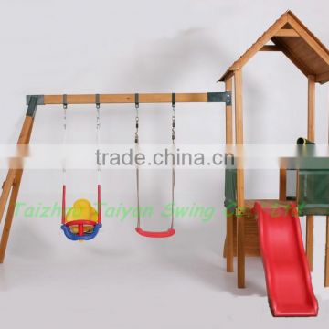 2014 new outdoor wooden house swing set C with Slide