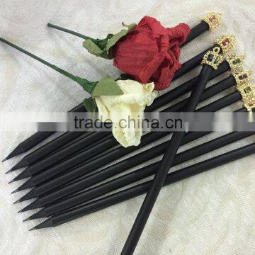 7" round shape black wooden pencil sharpened with crown and crystal gem