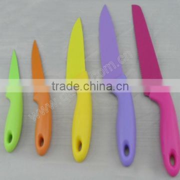 Promotion 5pcs knife set with stand / colorful knife set with non-stick in gift box