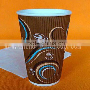 18oz Euro 16oz customer LOGO printed popular hot drink upright/horizontal/S ripple wall paper cup with lid and stirrer