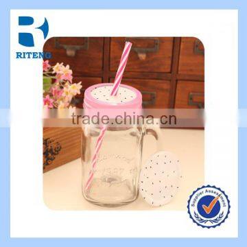 Clear Glass Juice Bottle with Straw