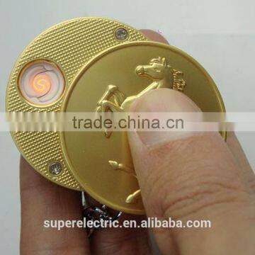 USB Rechargeable Engave Fake Gold Coin Lighter With Keychain