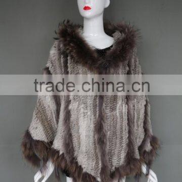 Women Winter Outwear Genuine Raccoon Fur Trim Cape with hood/tassels/poncho