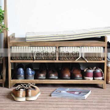 interior decoration shoes storage bench with woven basket